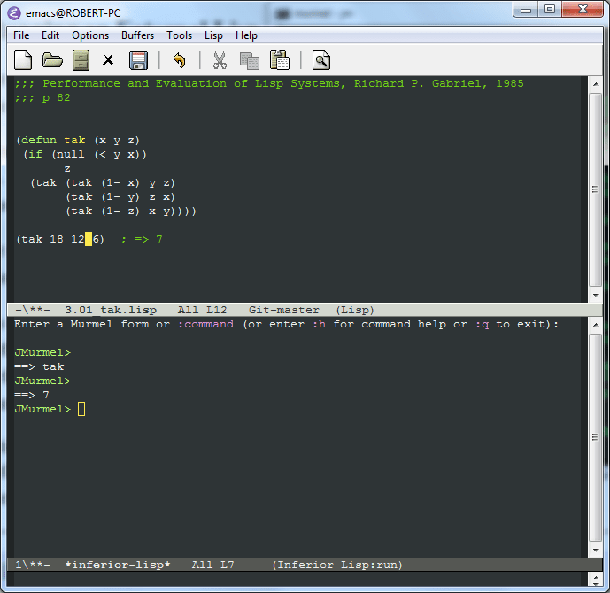 screenshot of an emacs session